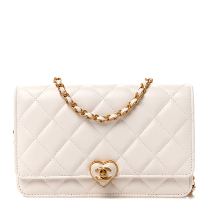 Chanel Lambskin Plexiglass Quilted Coco Love Wallet On Chain WOC White 1 of 11