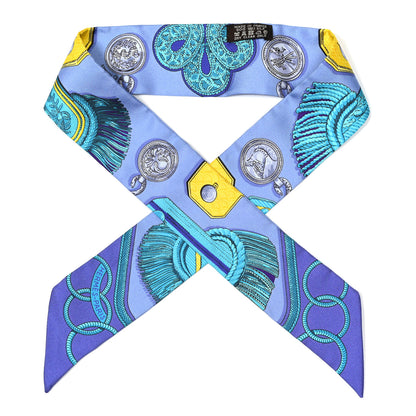 Hermes Silk Epaulettes Twilly Lavande Turquoise Jaune 1 of 5