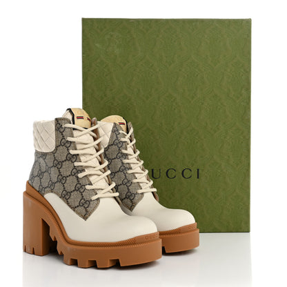 Gucci Calfskin GG Supreme Monogram Nappa Quilted Lace Up Ankle Boots 35 Mystic White Beige 10 of 10