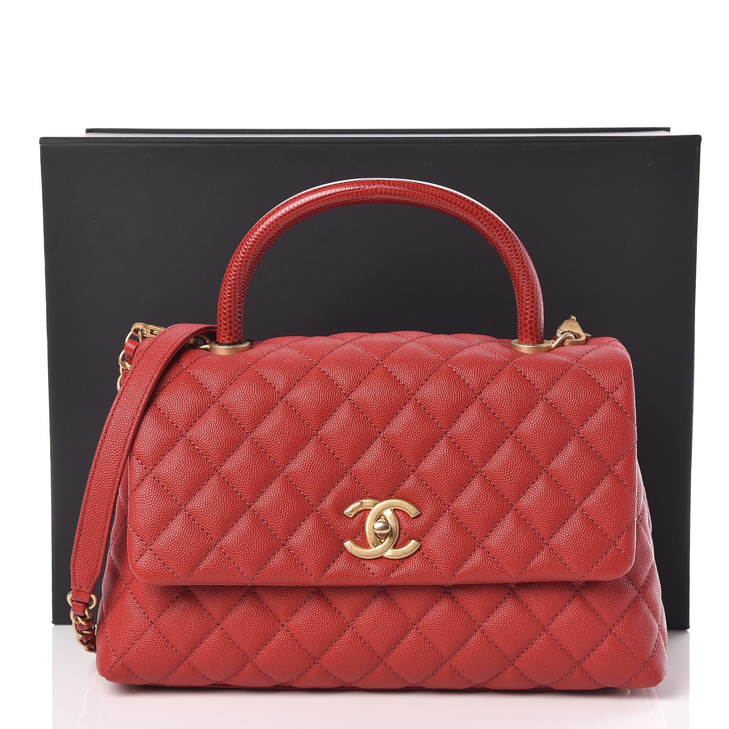 Chanel Caviar Lizard Quilted Small Coco Handle Flap Red 11 of 11