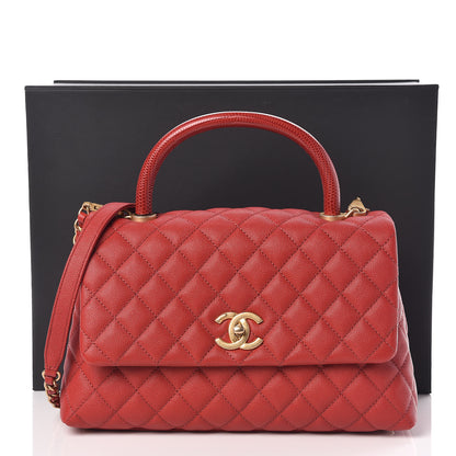 Chanel Caviar Lizard Quilted Small Coco Handle Flap Red 11 of 11