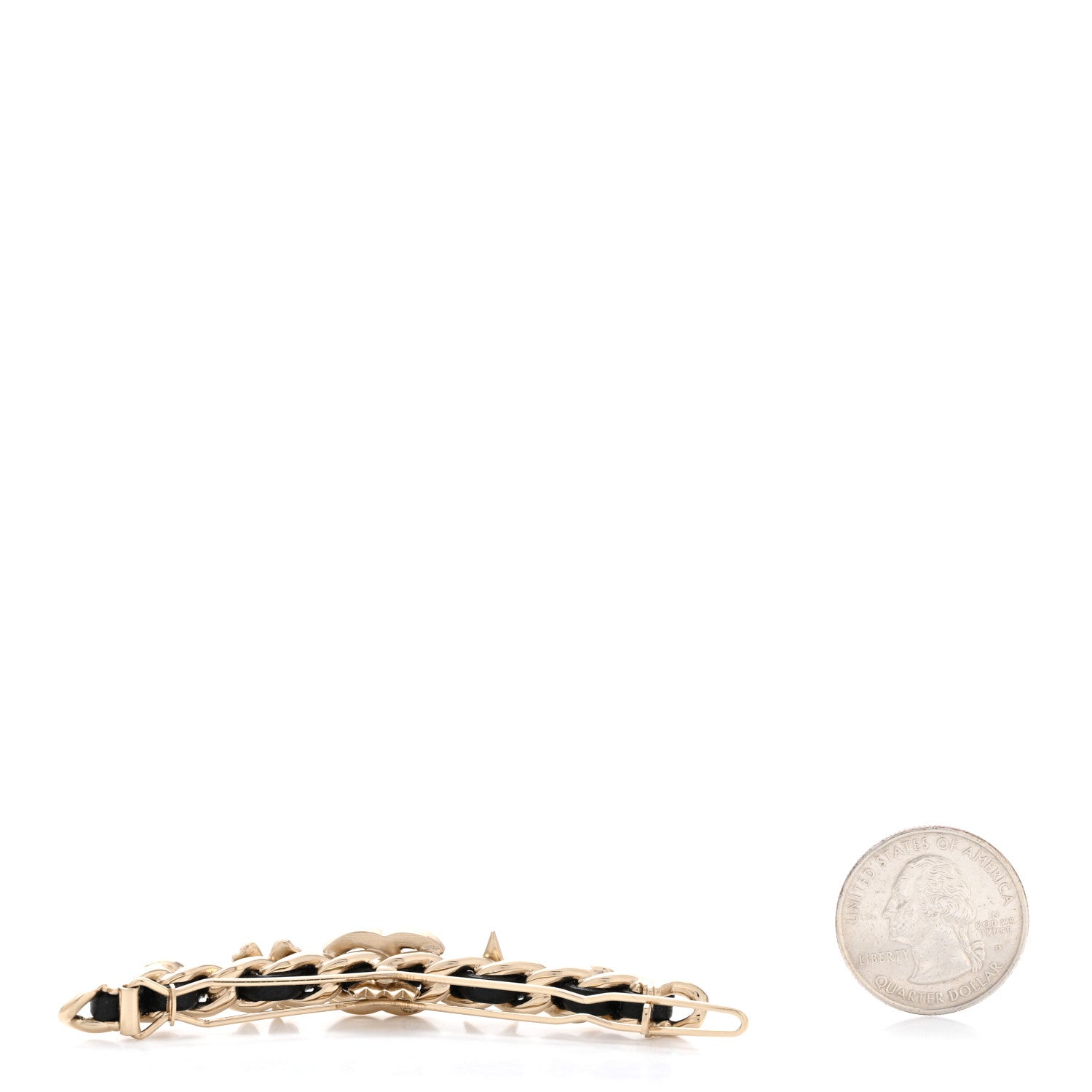 Chanel Lambskin Pearl Crystal CC Sergeant Hair Clip Barrette Gold 2 of 3