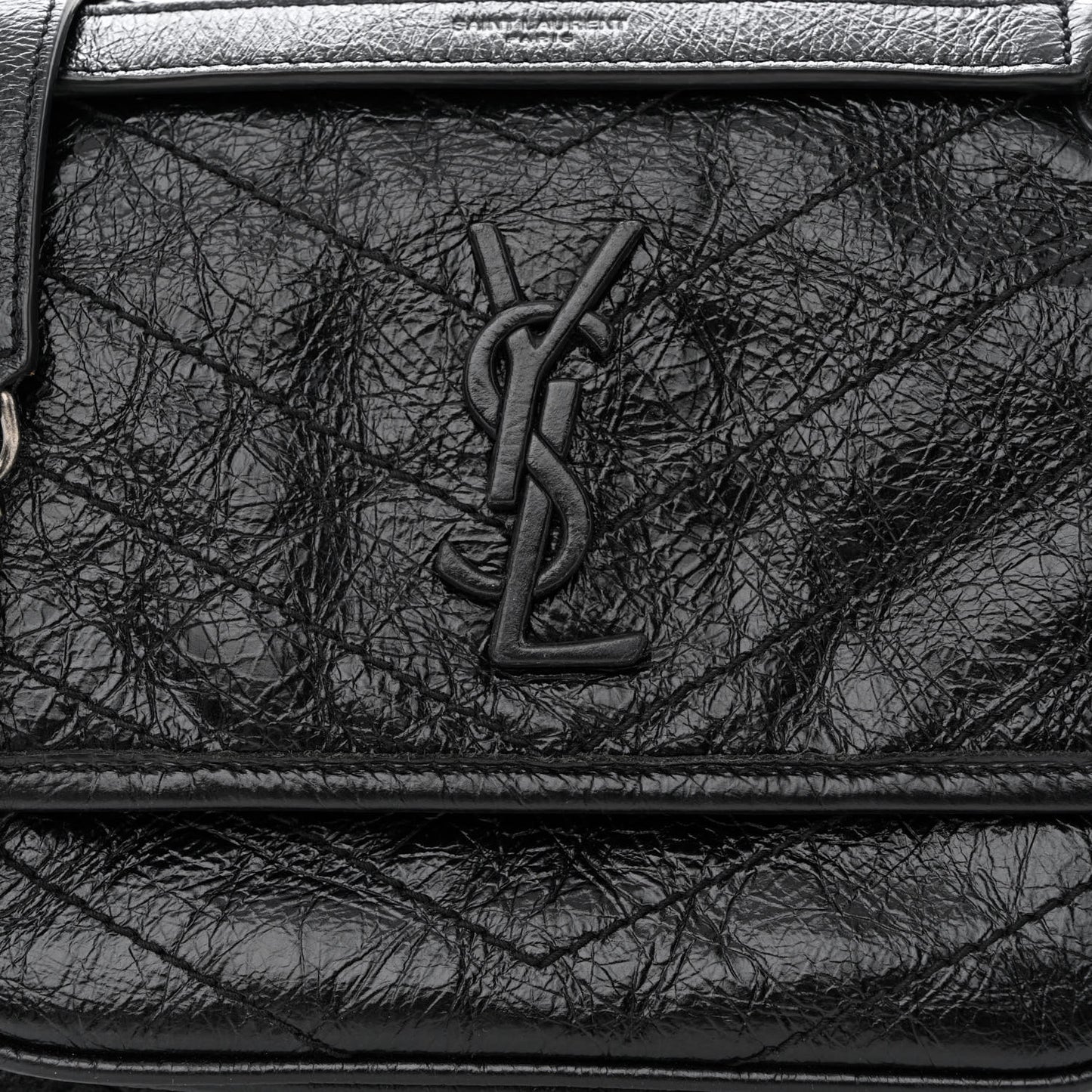 Crinkled Calfskin Matelasse Monogram Baby Niki Chain Satchel Black