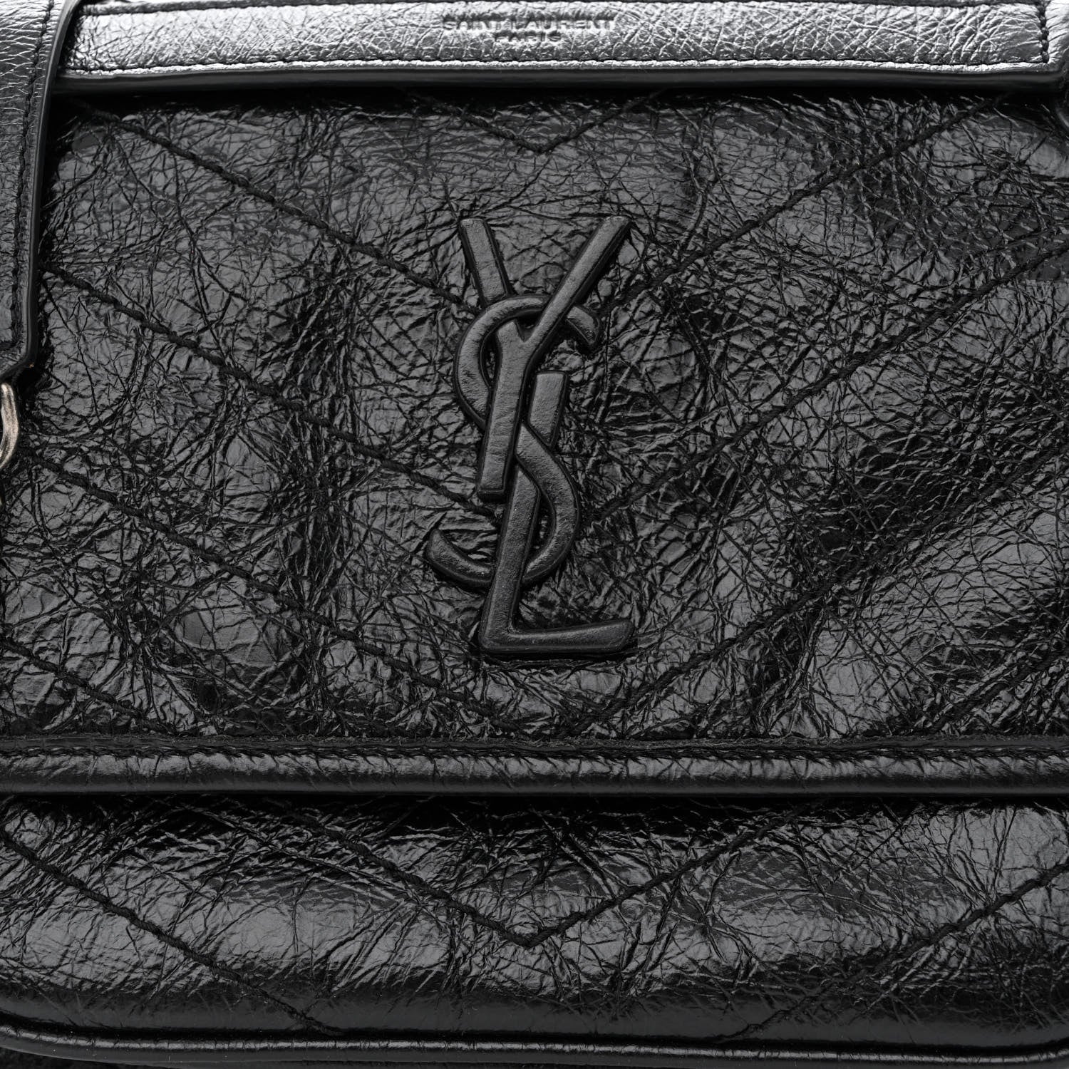 Saint Laurent Crinkled Calfskin Matelasse Monogram Baby Niki Chain Satchel Black 8 of 12