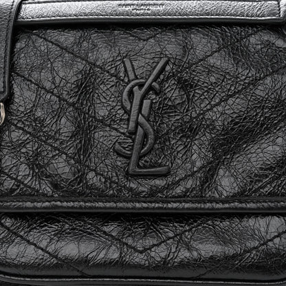 Saint Laurent Crinkled Calfskin Matelasse Monogram Baby Niki Chain Satchel Black 8 of 12