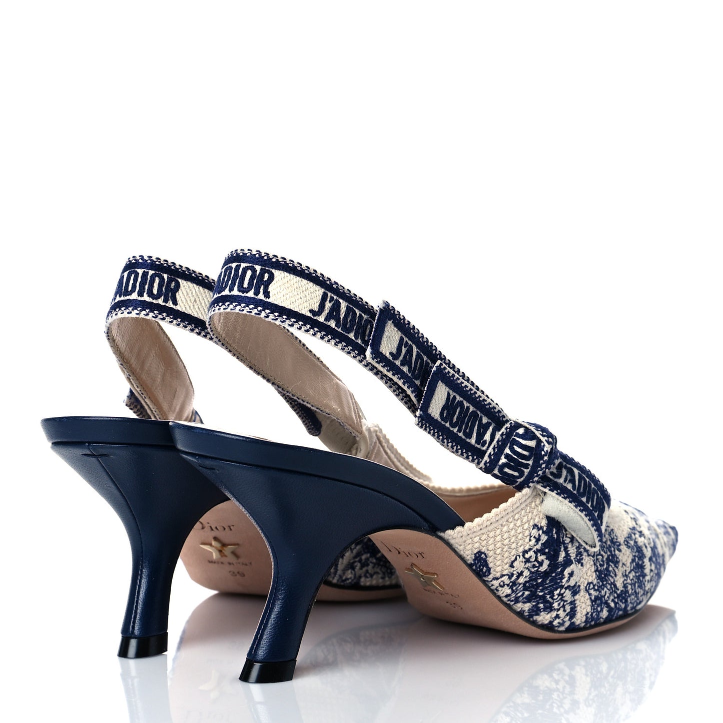 Toile de Jouy Ribbon Embroidered J'Adior Slingback 65mm Pumps 39 Blue Off White