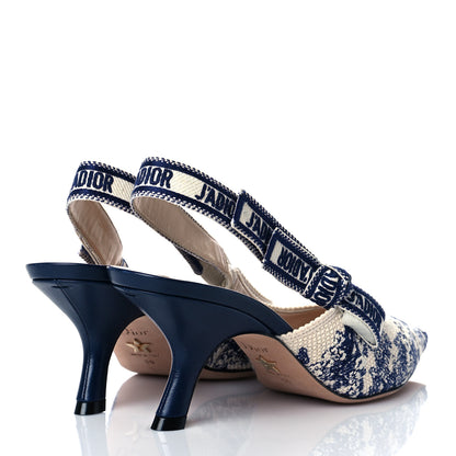 Christian Dior Toile de Jouy Ribbon Embroidered J'Adior Slingback 65mm Pumps 39 Blue Off White 4 of 10