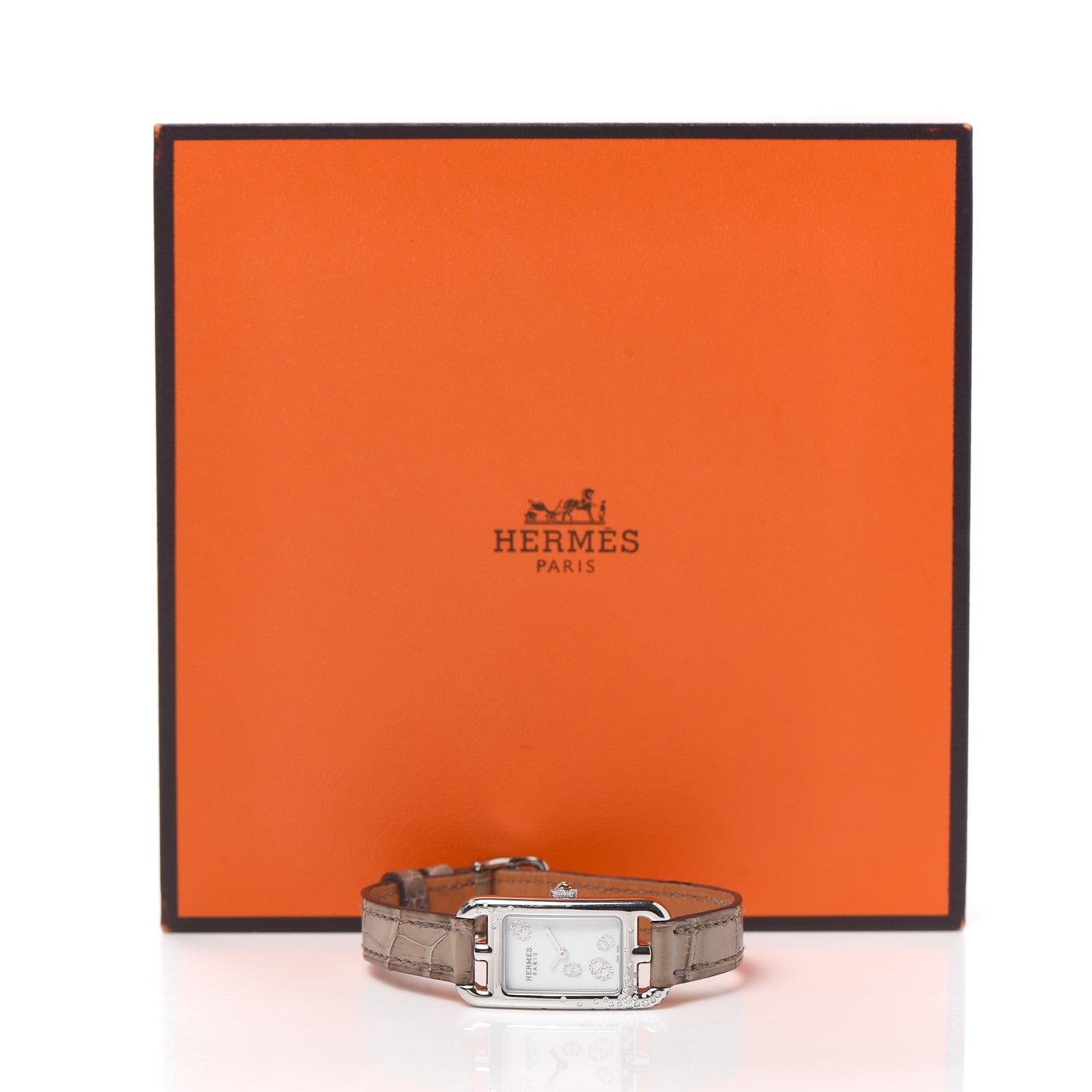 Hermes Stainless Steel Alligator Diamond 17mm Nantucket Quartz Watch Etoupe 5 of 5