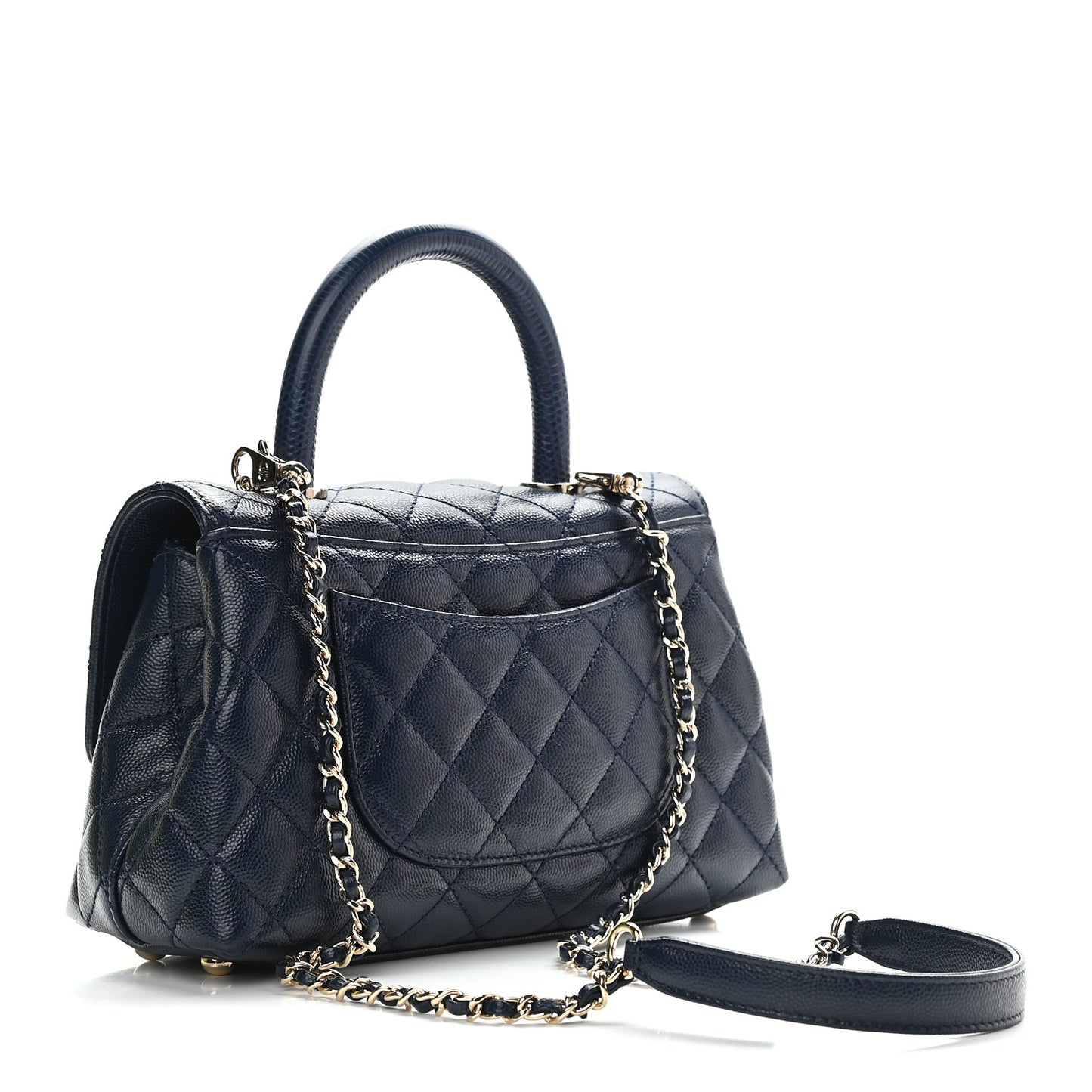 Caviar Quilted Lizard Embossed Mini Coco Handle Flap Navy Blue