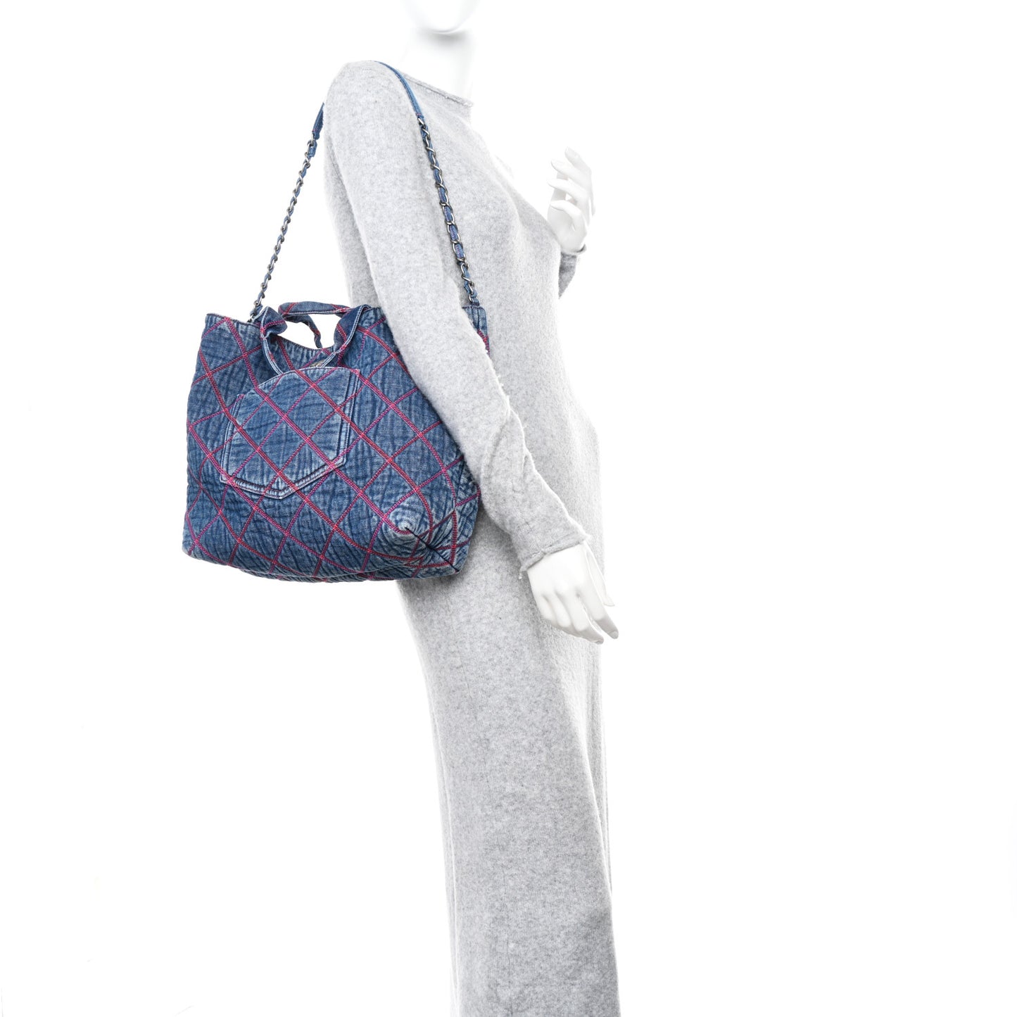 Denim Stitched Coco Beach Shopping Tote Blue