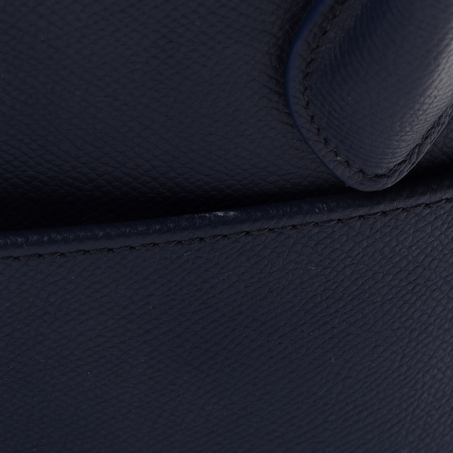 Signature Grained Calfskin Logo S Ville Top Handle Bag Bleu Canopee White