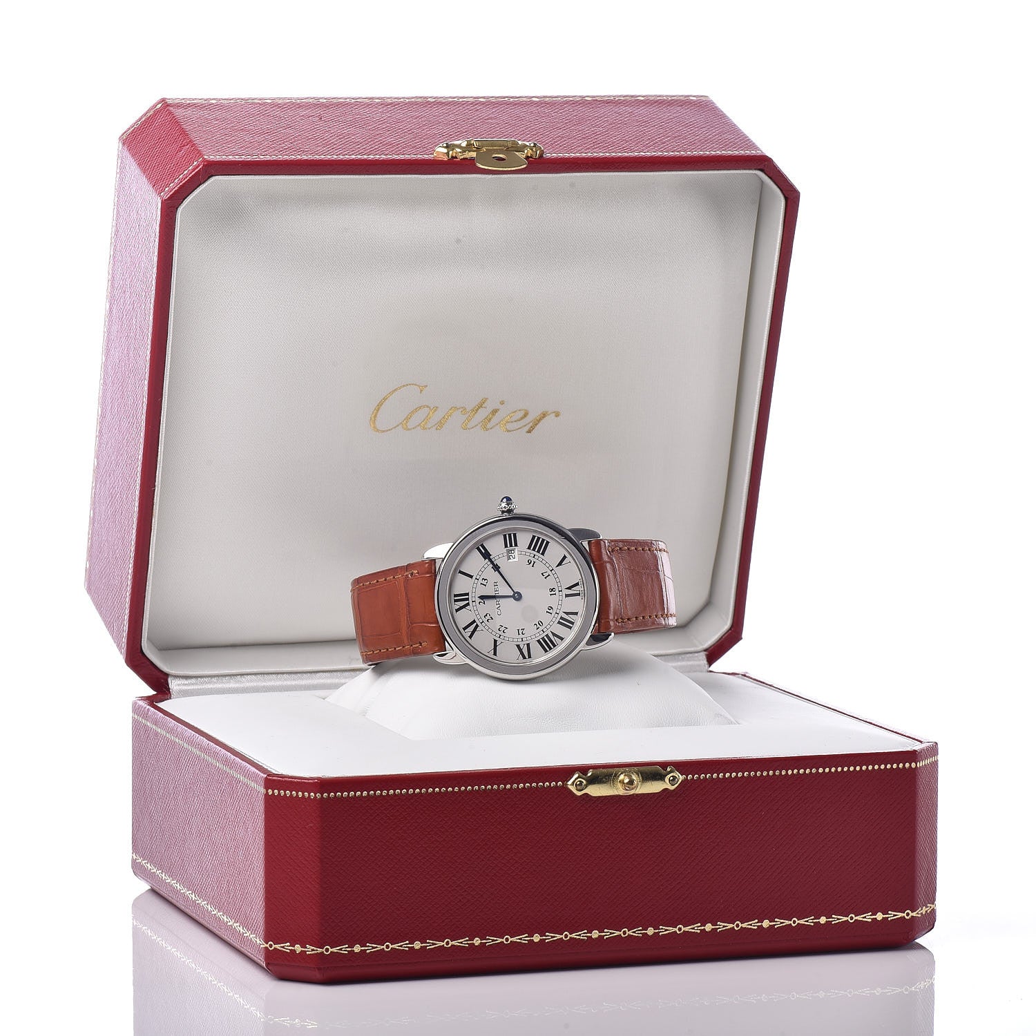 Cartier Stainless Steel Alligator 29mm Ronde Solo Quartz Watch Brown 10 of 10