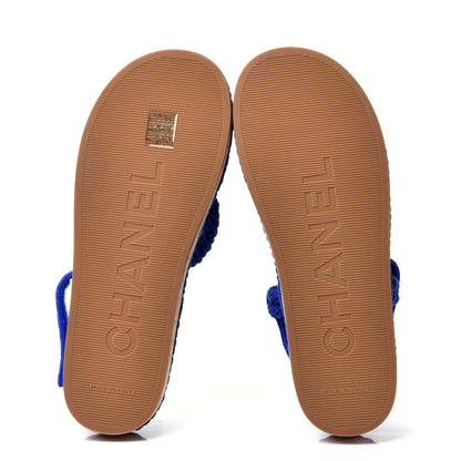 Chanel Cord Lambskin Quilted Logo Sandals 39 Blue 7 of 10