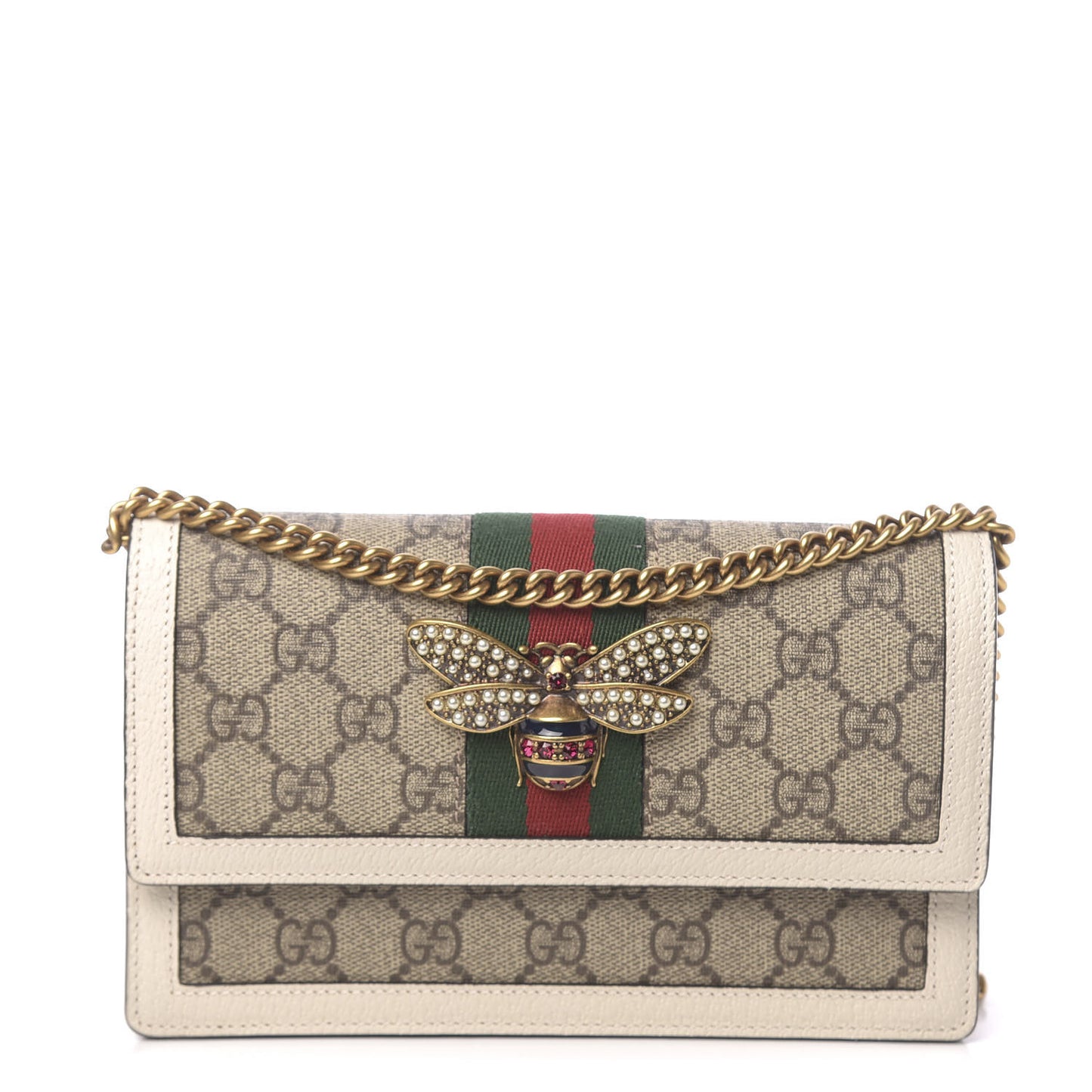 GG Supreme Monogram Web Queen Margaret Chain Wallet White
