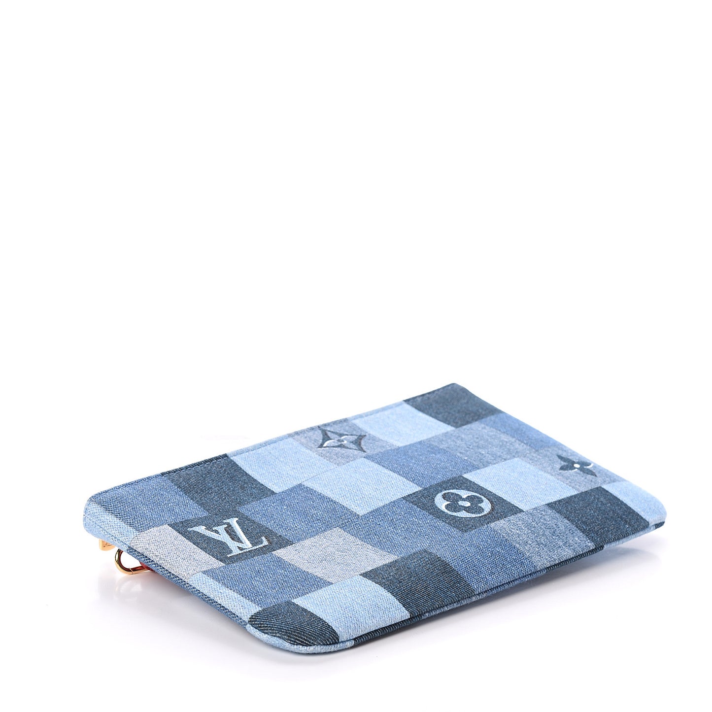 Denim Damier Monogram Patchwork Neverfull MM Pochette Blue Rouge