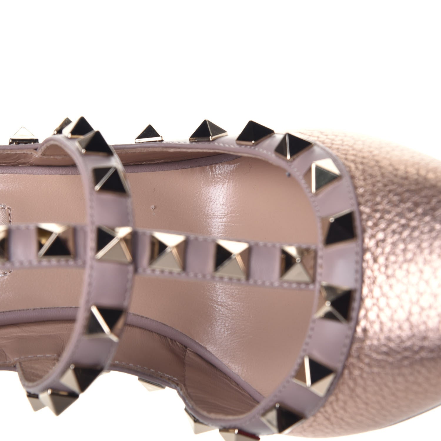 Valentino Garavani Metallic Pebbled Calfskin Rockstud Ankle Strap 100mm Pumps 36 Rame Poudre 10 of 11