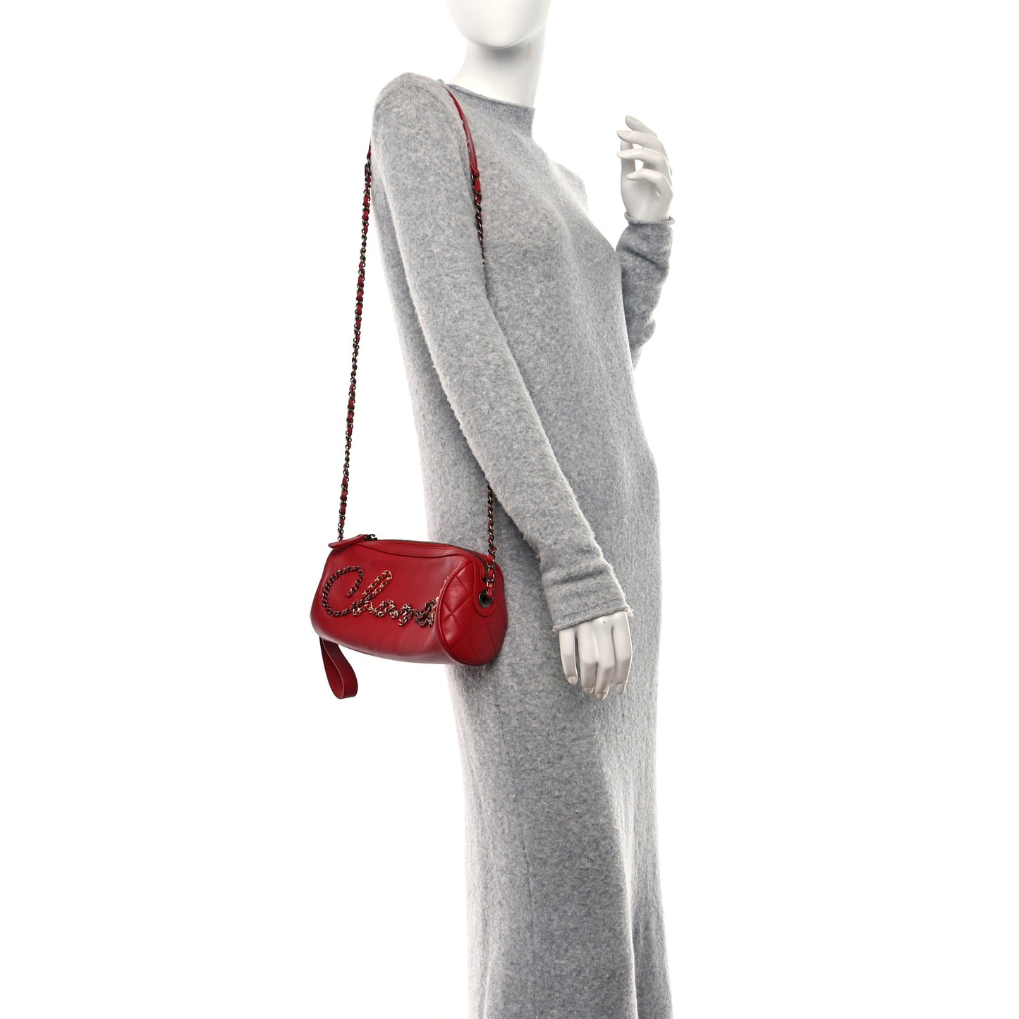 Calfskin Chain 20s Signature Bowling Bag Red