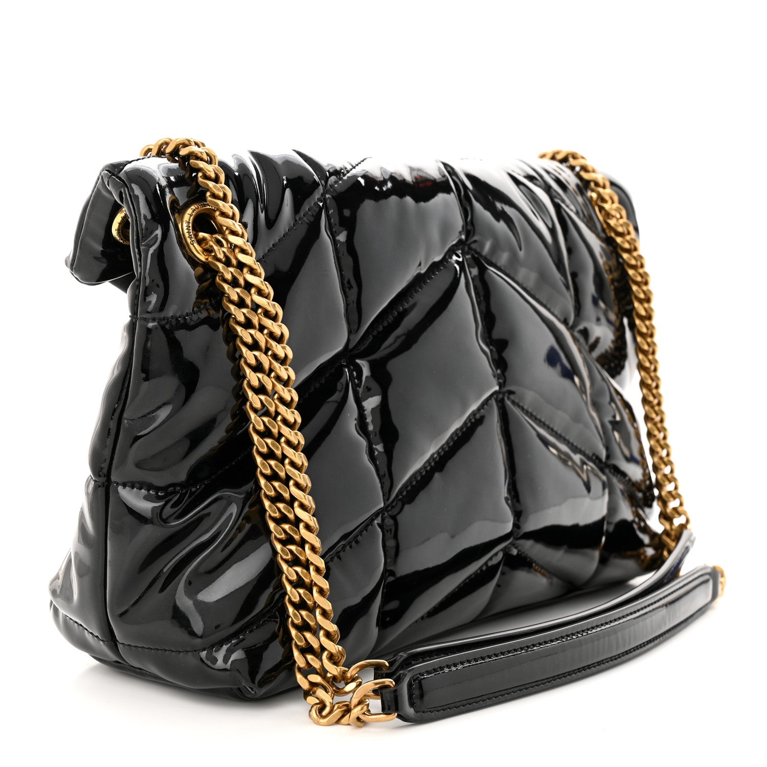 Saint Laurent Patent Quilted Small Loulou Puffer Monogram Chain Satchel Black 3 of 10