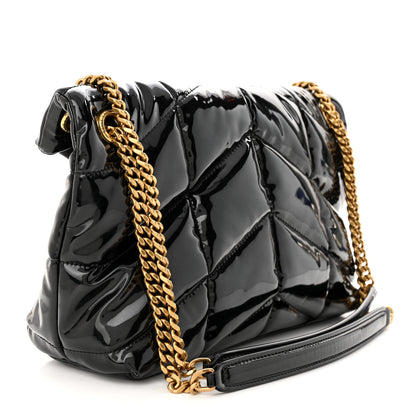 Saint Laurent Patent Quilted Small Loulou Puffer Monogram Chain Satchel Black 3 of 10