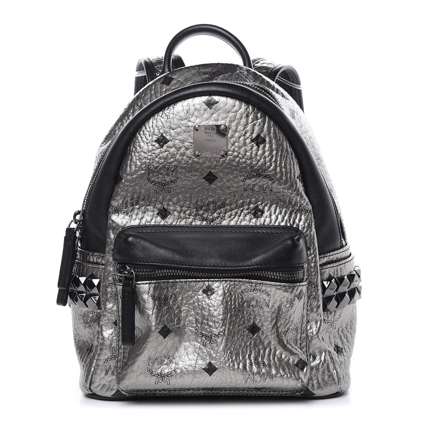Metallic Visetos Side Stud Mini Stark Backpack Silver Black