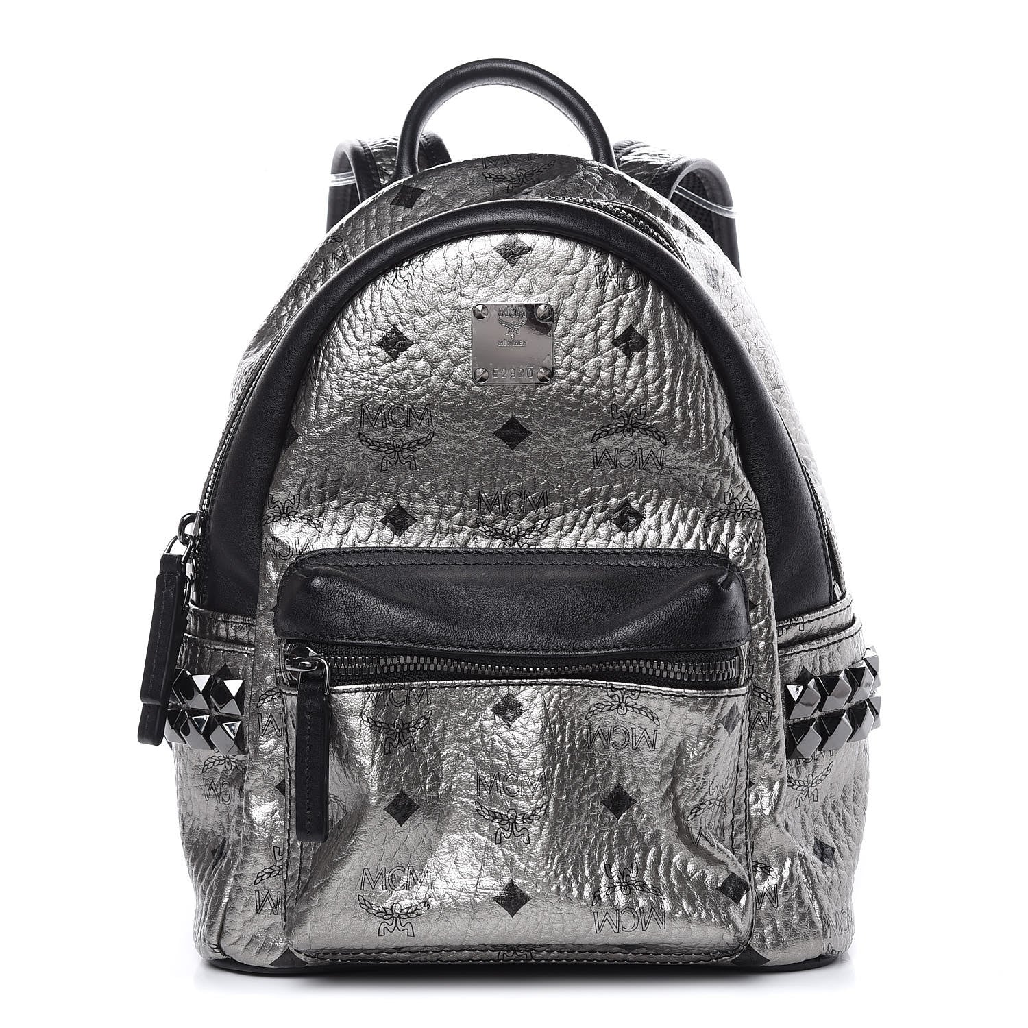 MCM Metallic Visetos Side Stud Mini Stark Backpack Silver Black 1 of 8