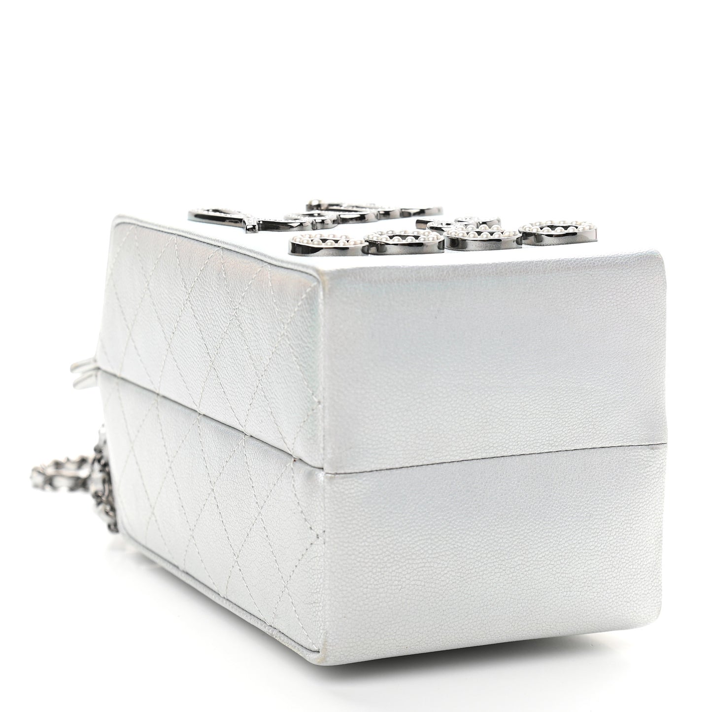 Metallic Goatskin Lait de Coco Milk Carton Bag Silver
