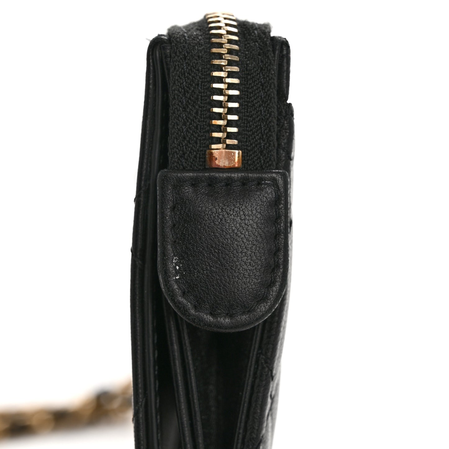 Lambskin Quilted Classic Pouch With Handle Black