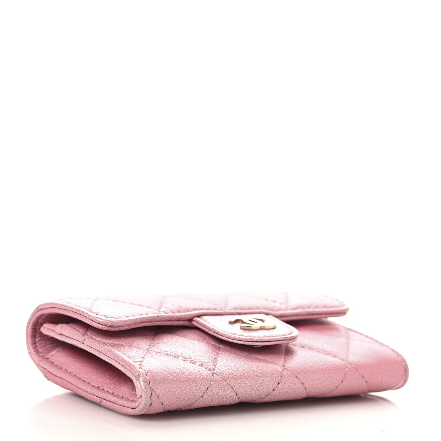 Chanel Metallic Lambskin Quilted Flap Card Holder Wallet Pink 3 of 12