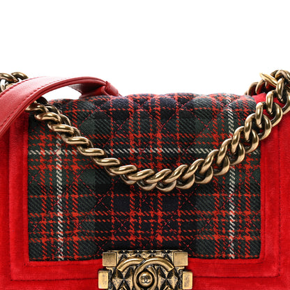 Chanel Velvet Plaid Tartan Small Boy Flap Red 8 of 10