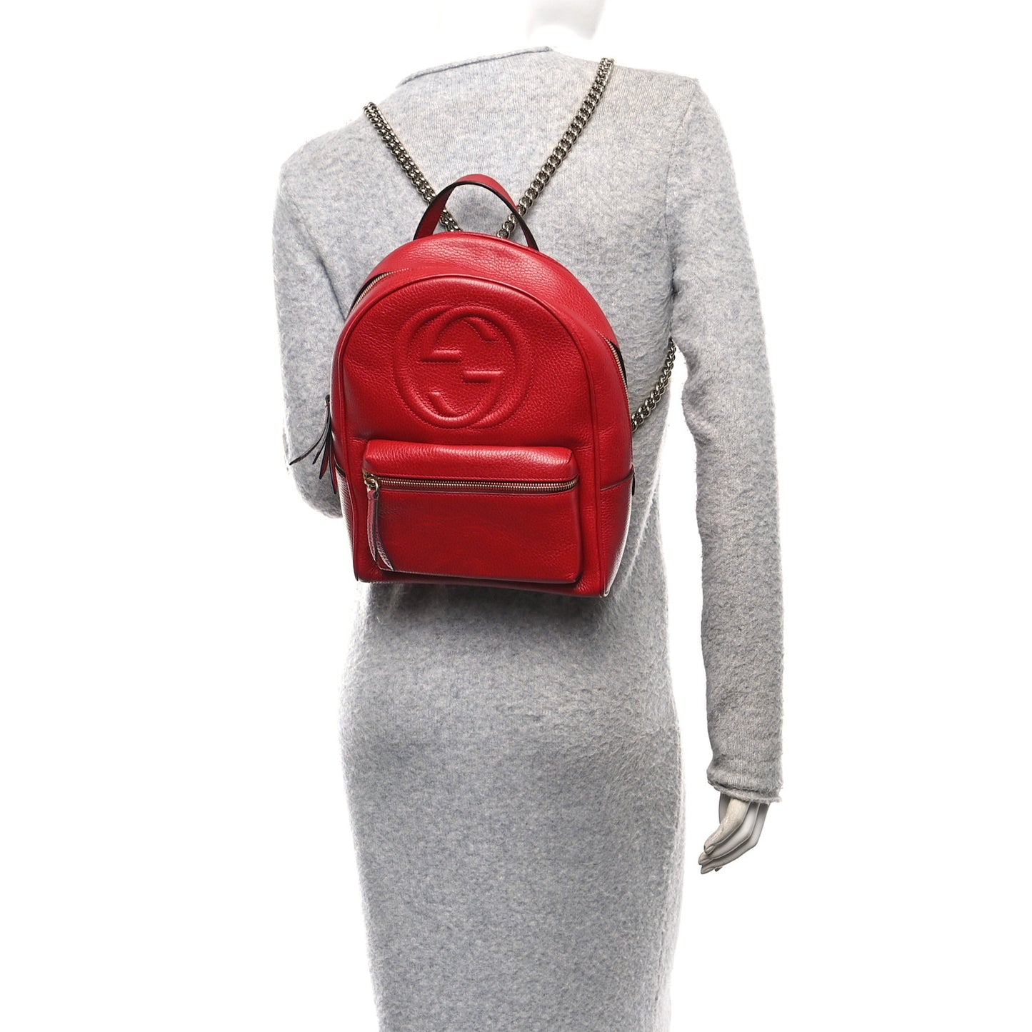 Pebbled Calfskin Soho Chain Backpack Hibiscus Red