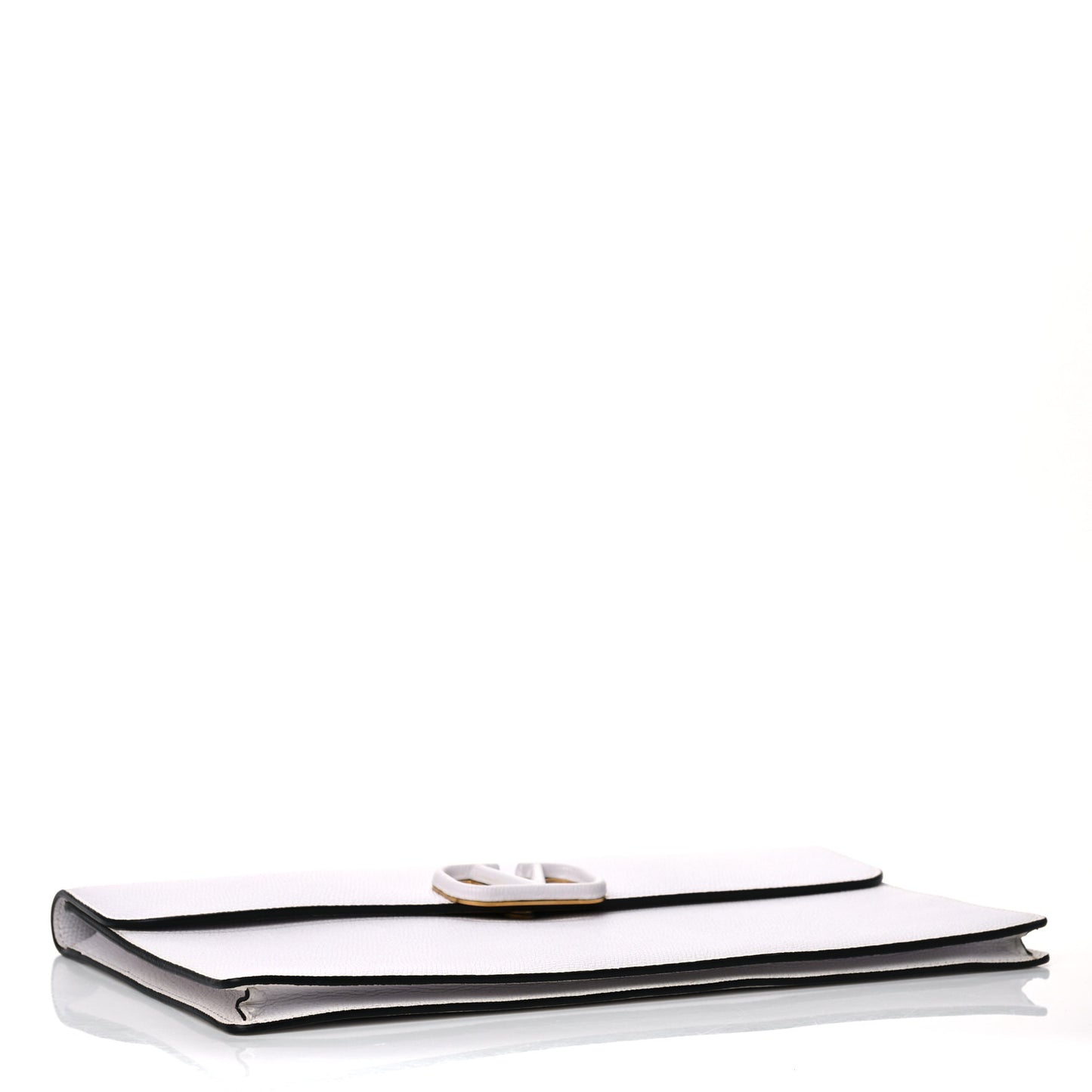 Grainy Calfskin Large Vlogo Clutch Optic White