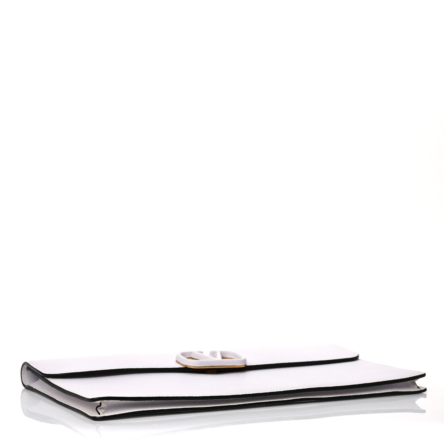 Valentino Garavani Grainy Calfskin Large Vlogo Clutch Optic White 4 of 12