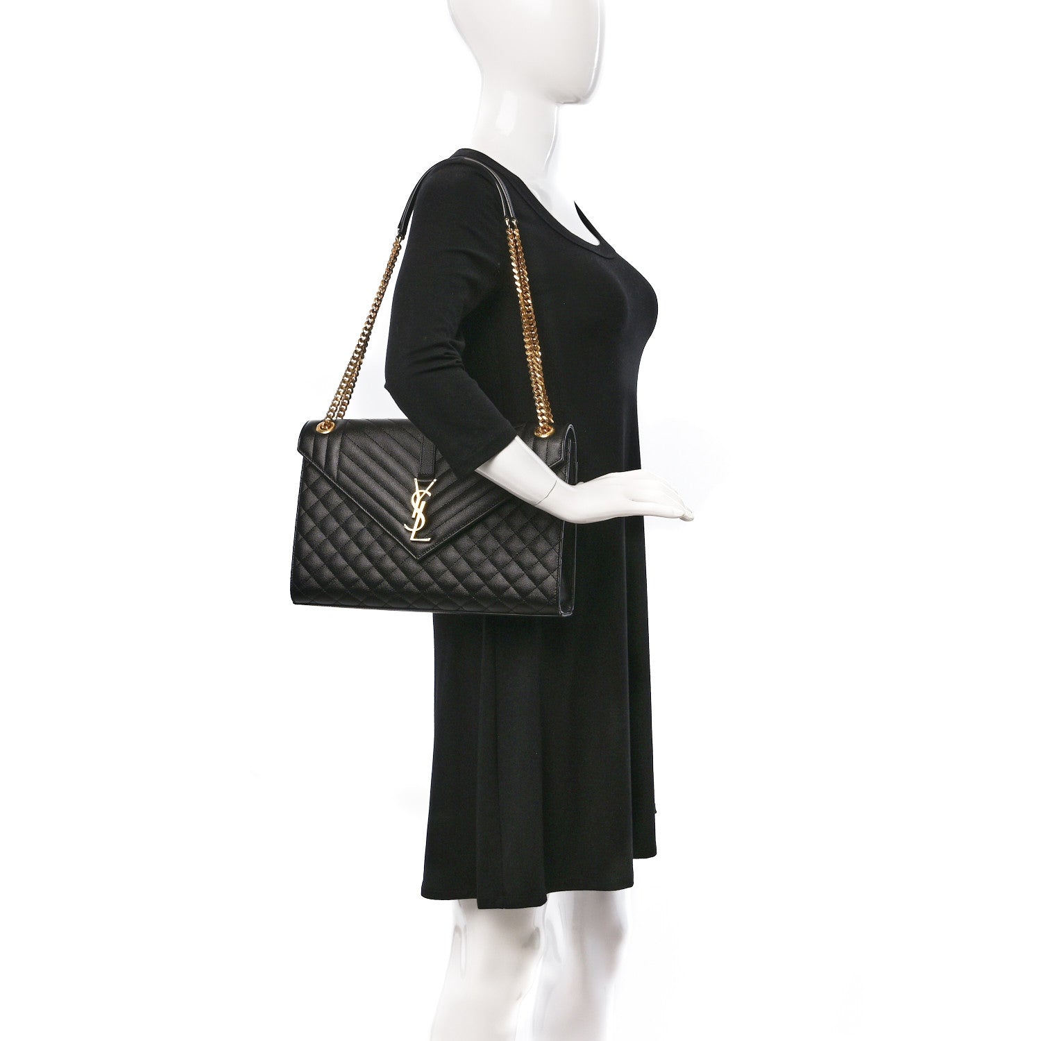 Saint Laurent Grain De Poudre Textured Mixed Matelasse Large Triquilt Monogram Satchel Black 2 of 8