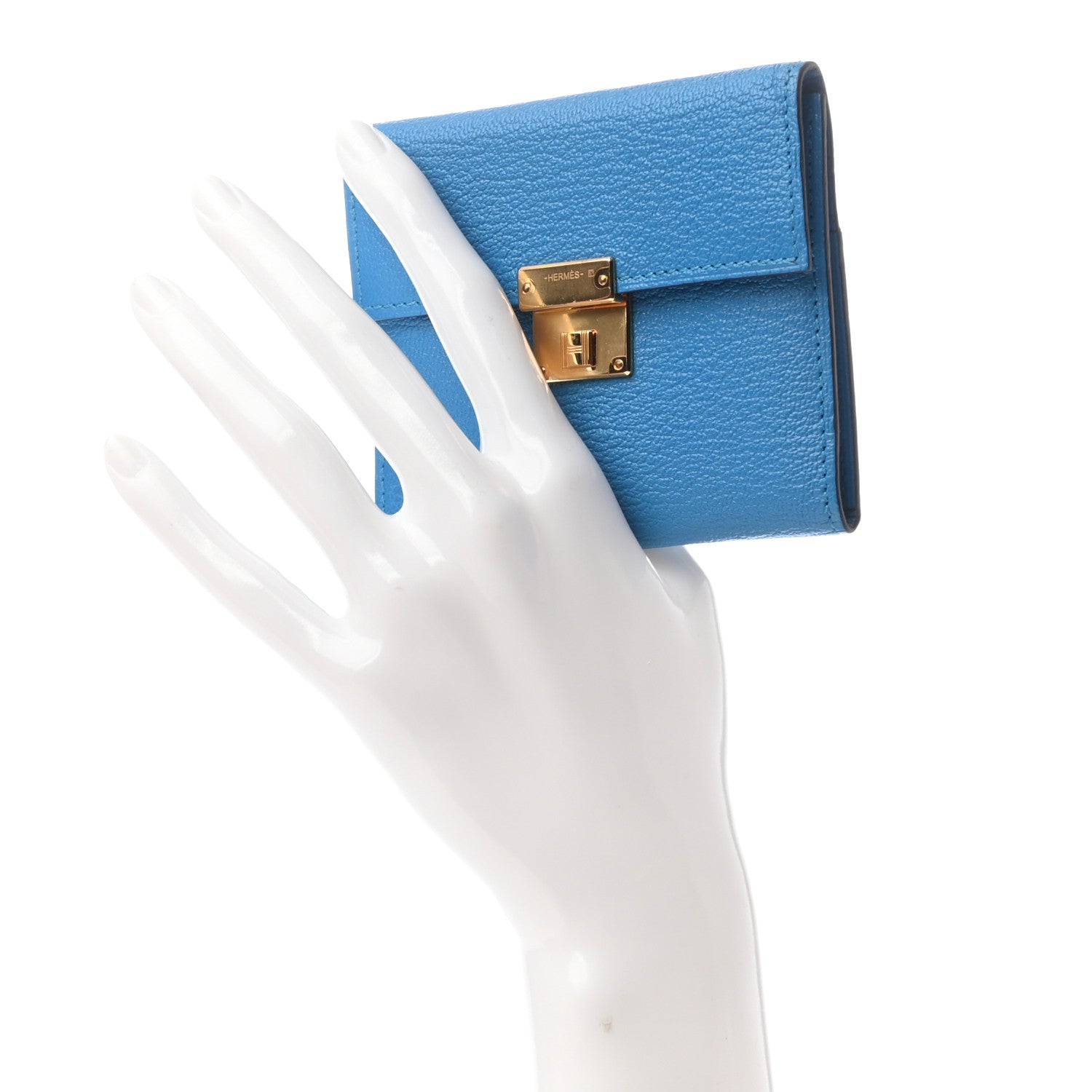 Hermes Chevre Mysore Mini Clic Card Holder Bleu Frida 2 of 7
