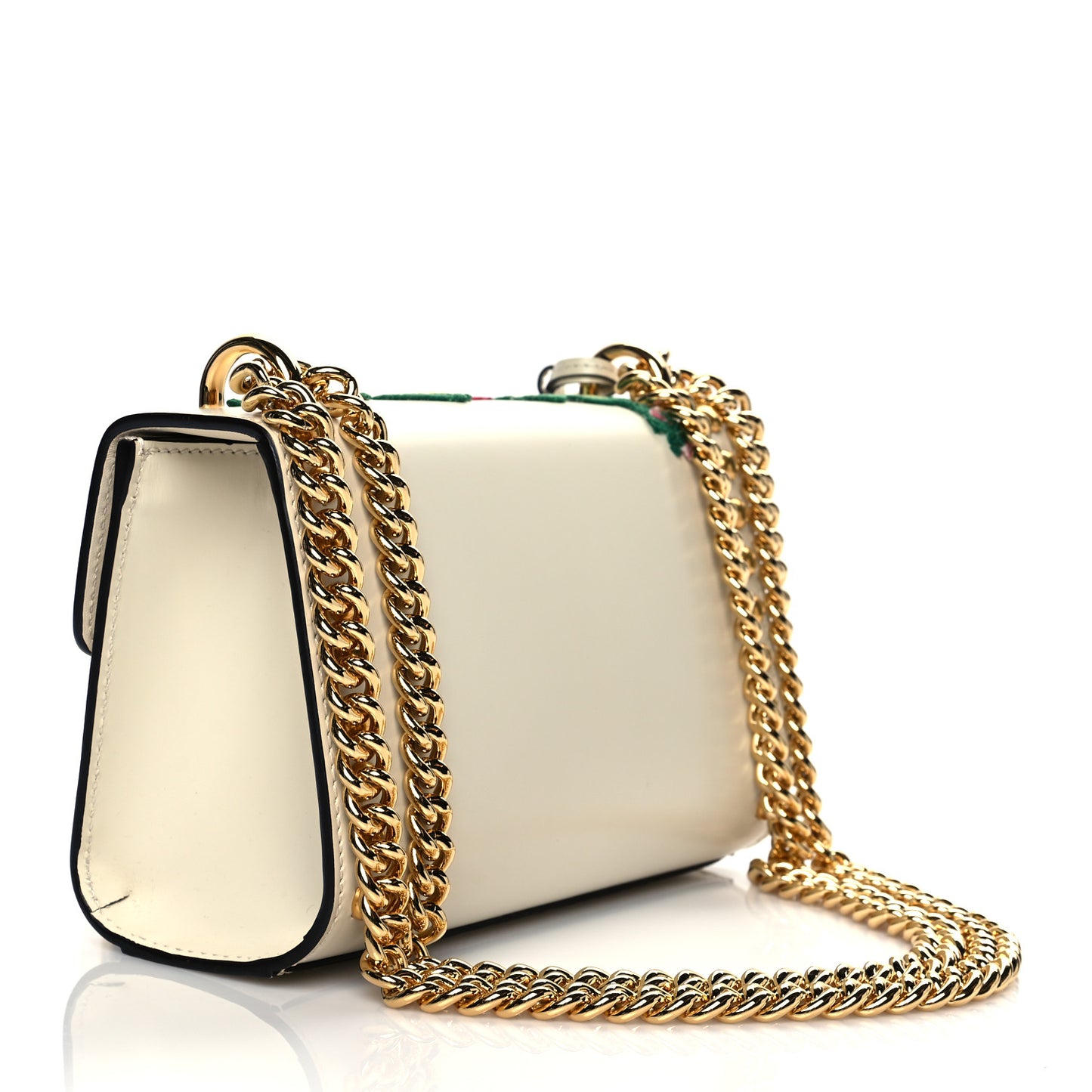 Calfskin Floral Embroidered Small Padlock Shoulder Bag White