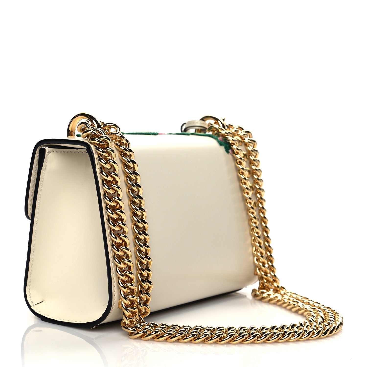 Gucci Calfskin Floral Embroidered Small Padlock Shoulder Bag White 3 of 12