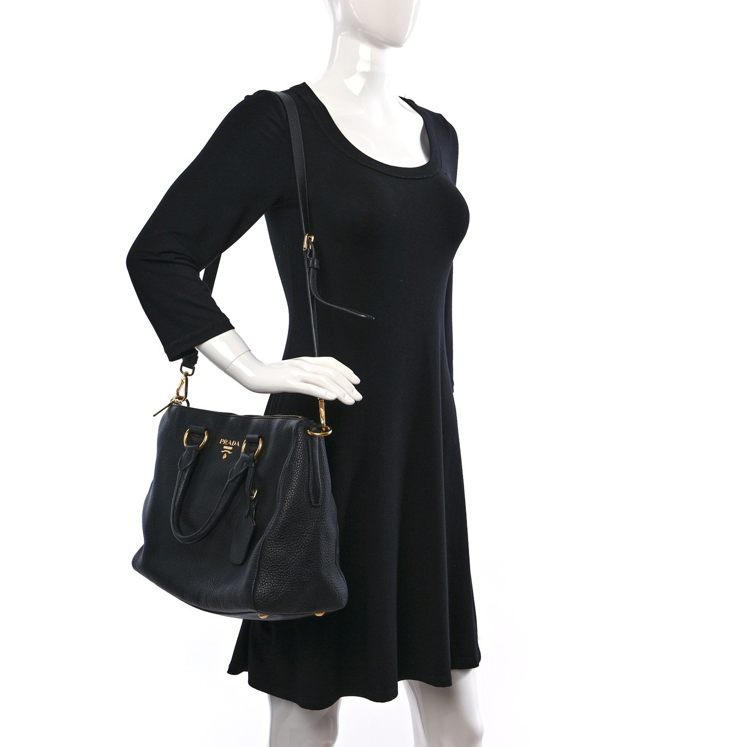 Prada Vitello Daino Top Handle Zip Tote Black 2 of 8