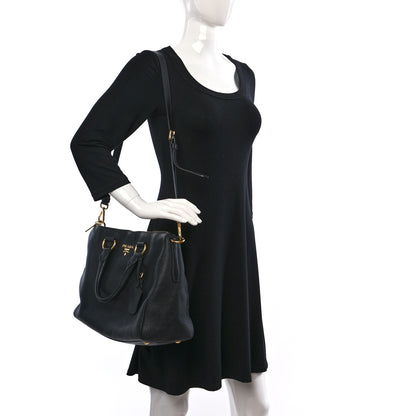 Prada Vitello Daino Top Handle Zip Tote Black 2 of 8