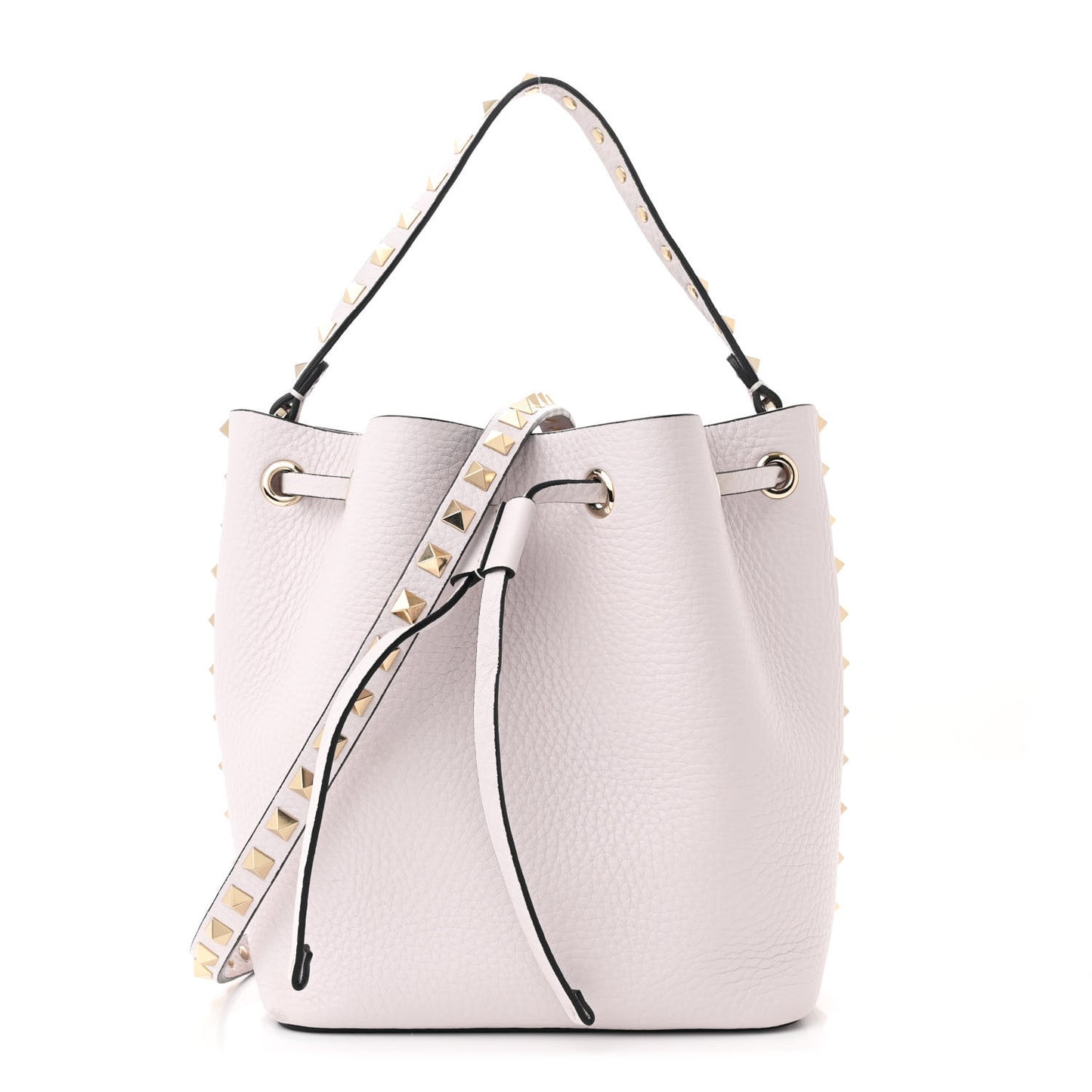 Grainy Calfskin Calfskin Rockstud Bucket Bag Light Grey