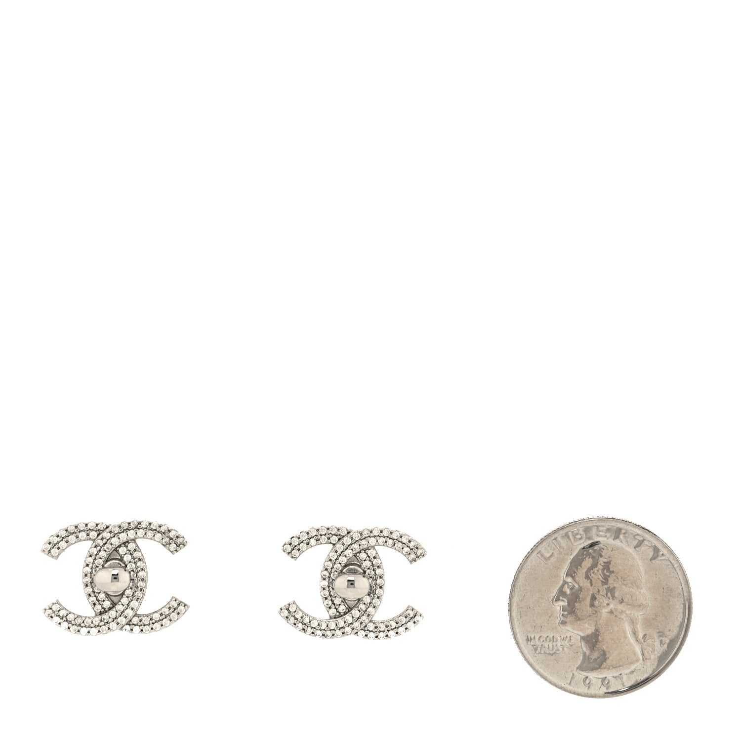 Chanel Crystal CC Turnlock Earrings Silver 2 of 4