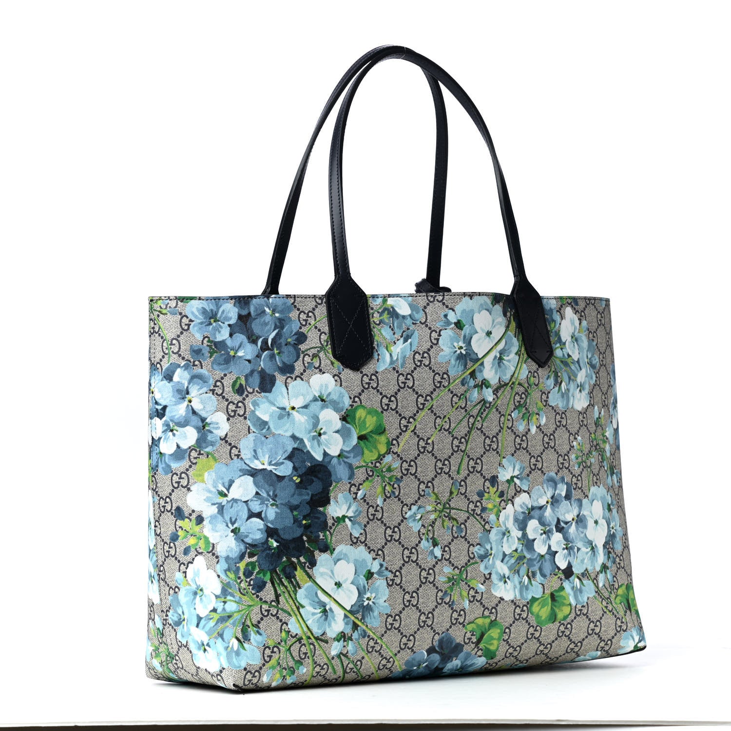 Gucci GG Supreme Monogram Blooms Medium Reversible Tote Beige Blue Navy 2 of 4