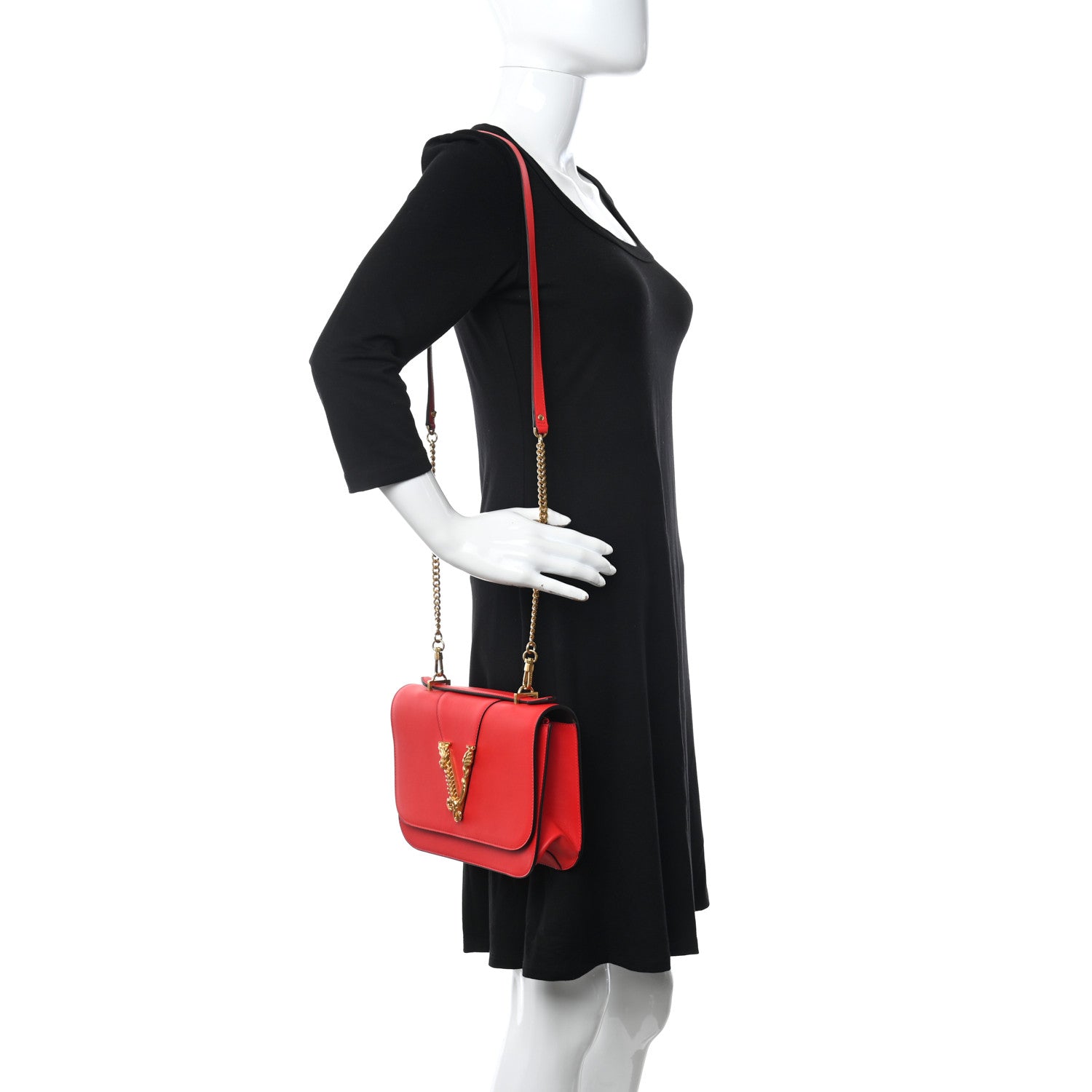 Versace Vitello Barocco Virtus Top Handle Shoulder Ba Red 2 of 7