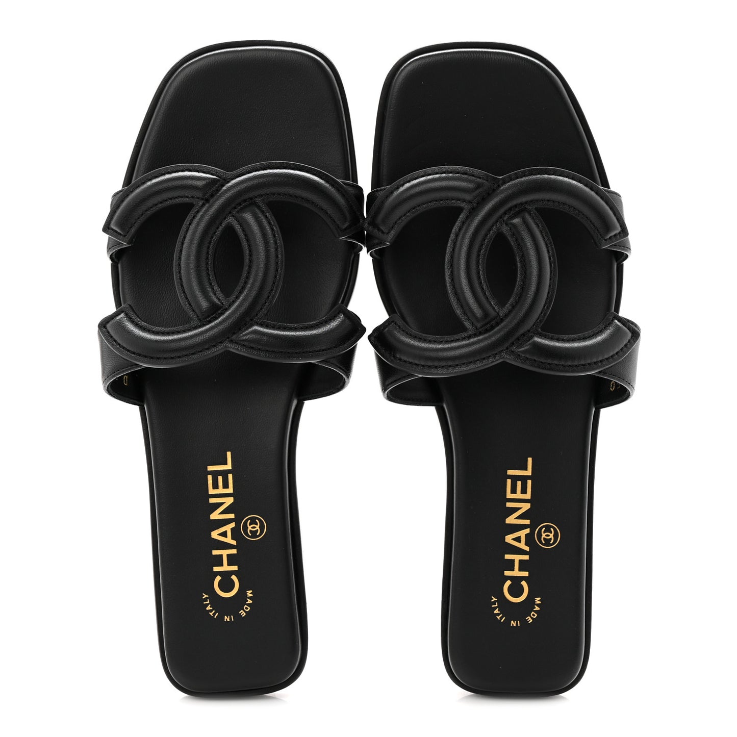 Lambskin CC Cut Out Mules Sandals 38 Black