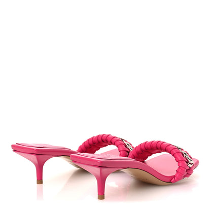 Givenchy Lambskin G Woven 50mm Kitten Heel Mule Sandals 37.5 Neon Pink 5 of 10