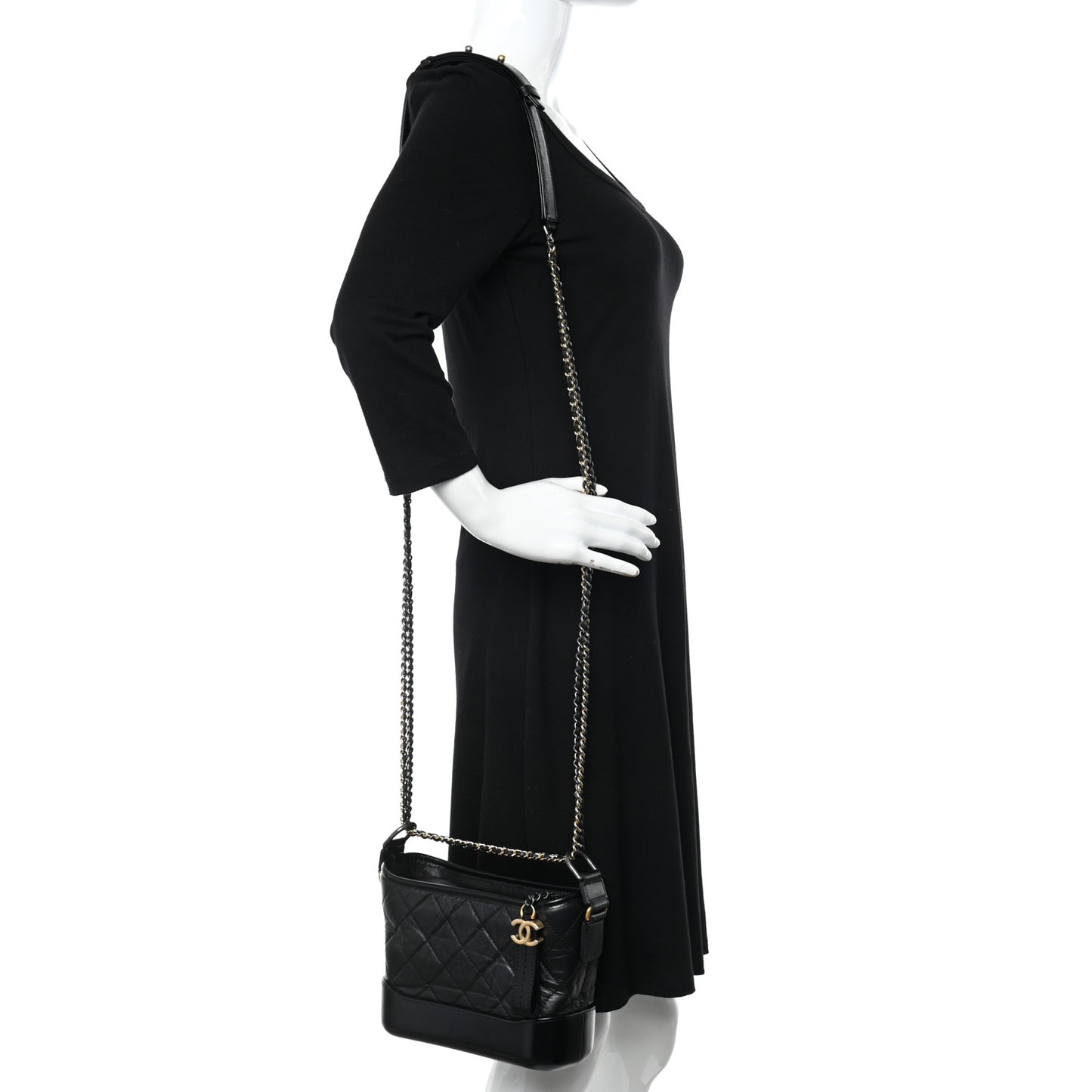 Aged Calfskin Quilted Small Gabrielle Hobo Black