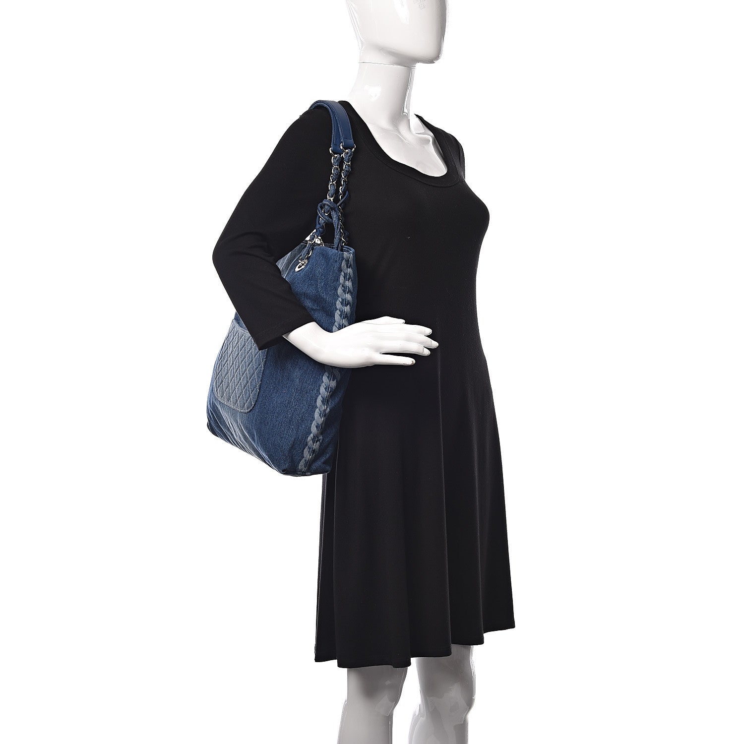 Chanel Denim Printed Shopping Bag Blue 2 of 13