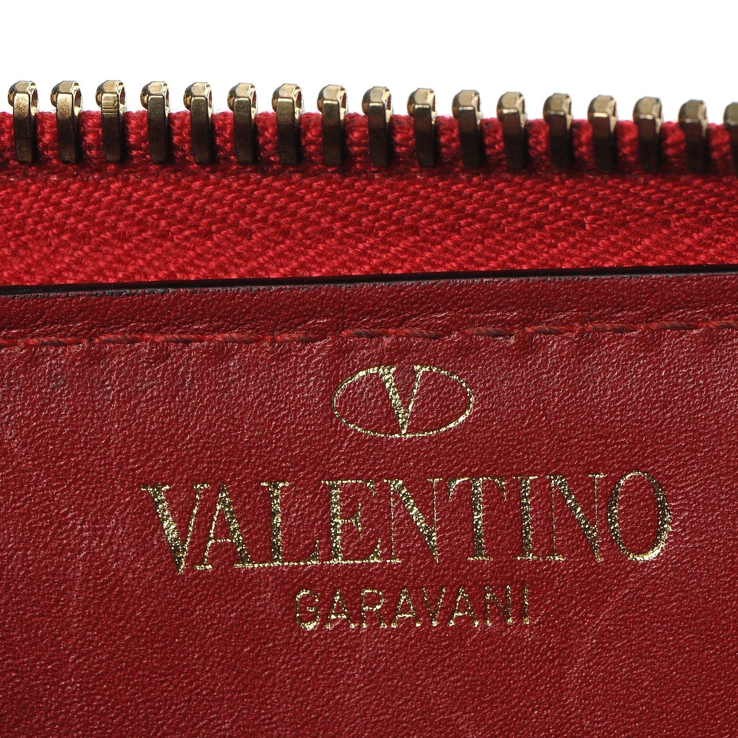 Calfskin Rockstud Zip Around Wallet Rosso Valentino