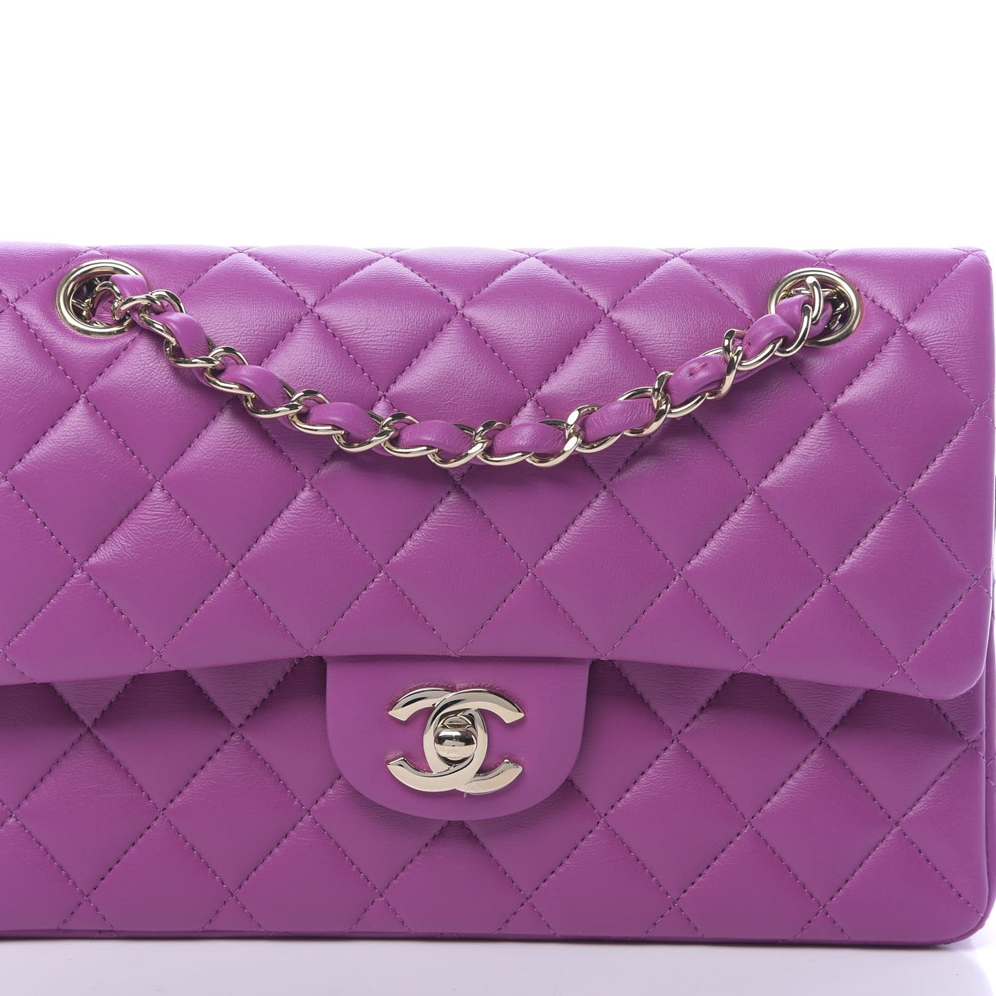 Lambskin Quilted Small Double Flap Purple