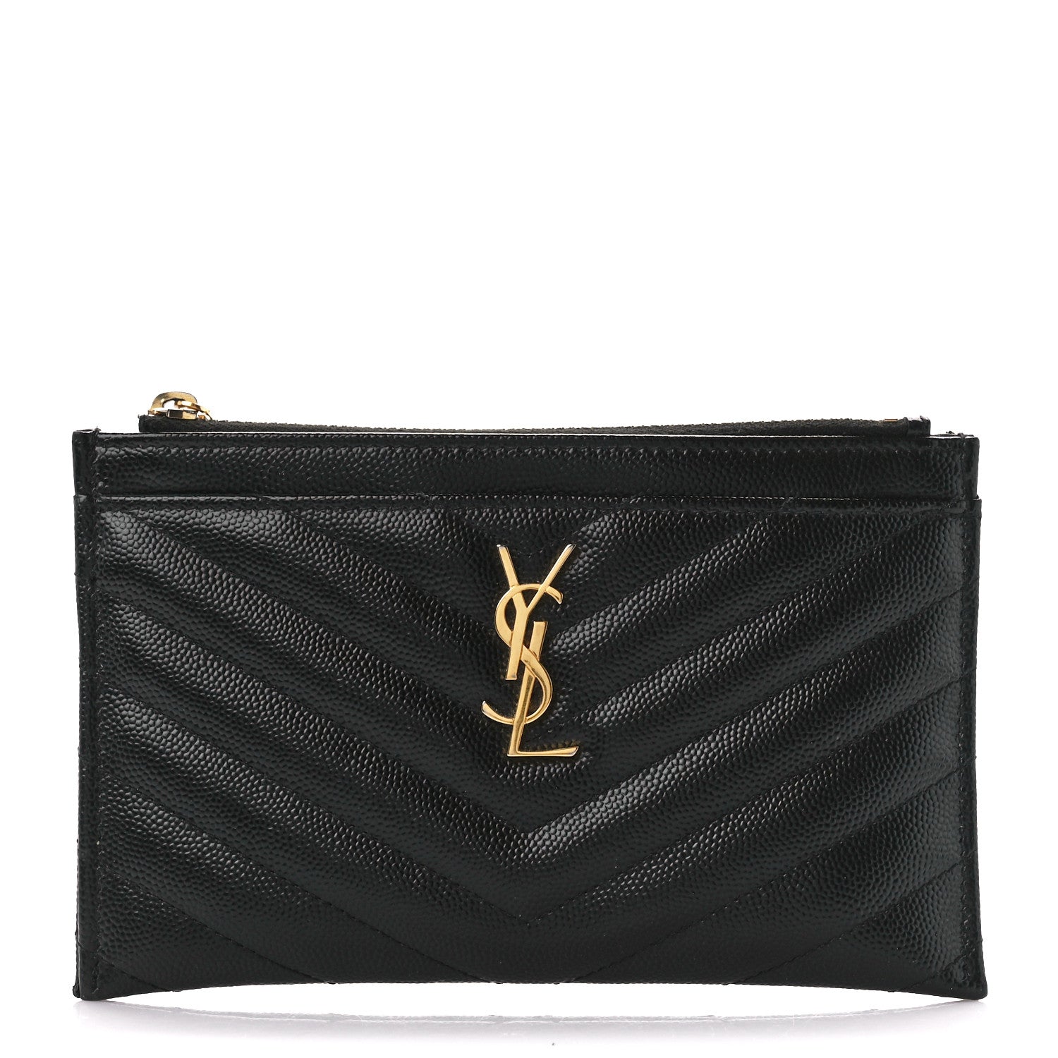 Saint Laurent Grain De Poudre Chevron Monogram Bill Pouch Black 1 of 12