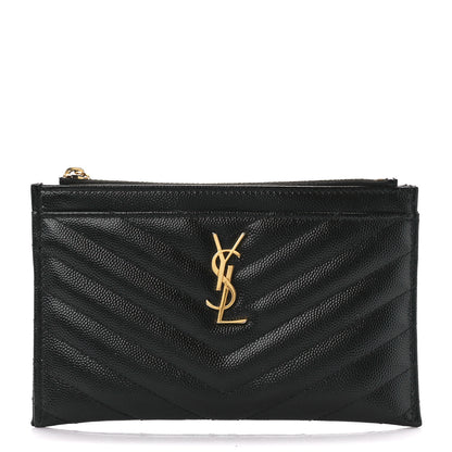 Saint Laurent Grain De Poudre Chevron Monogram Bill Pouch Black 1 of 12